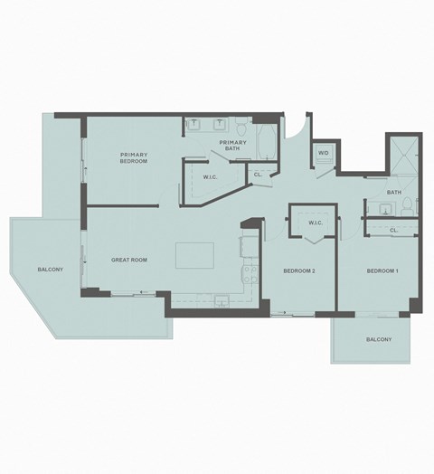 Floor plan for 3 beds, 2 baths, 1210 sqft